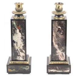 Подсвечники из яшмы с бронзовым литьем пара