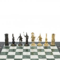 Шахматы из бронзы "Спарта" доска 40 х40 см мрамор / шабровский змеевик