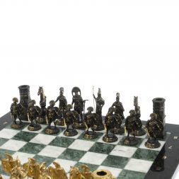 Шахматы из бронзы "Спарта" доска 40 х40 см мрамор / шабровский змеевик