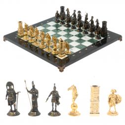 Шахматы из бронзы "Спарта" доска 40 х40 см мрамор / шабровский змеевик