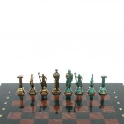Шахматы &amp;quot;Подвиги Геракла&amp;quot; бронза / патина 28х28 см из лемезита
