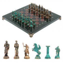 Шахматы &amp;quot;Подвиги Геракла&amp;quot; бронза / патина 28х28 см из лемезита