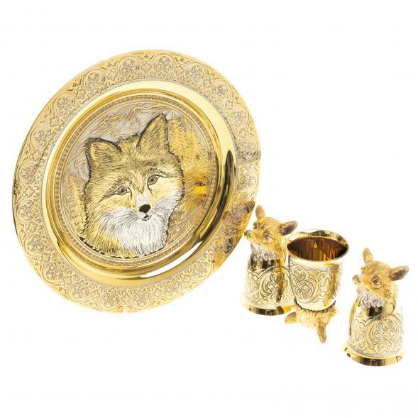 Подарочный набор &amp;quot;Лиса&amp;quot; тарелка и 3 стопки перевертыша Златоуст 123693
