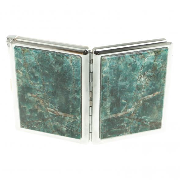 Портсигар на 10 сигарет с зажигалкой камень зеленый апатит 124228