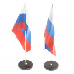 Флагшток настольный с флагом России на круглой подставке из черного обсидиана 7х7х30,5 см