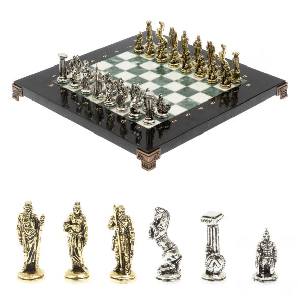 Шахматы настольные &amp;quot;Царь Леонид&amp;quot; из мрамора и змеевика 28х28 см 127736