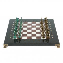 Шахматы "Подвиги Геракла" фигуры бронза / патина 28х28 см из мрамора и лемезита