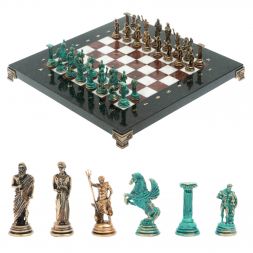 Шахматы "Подвиги Геракла" фигуры бронза / патина 28х28 см из мрамора и лемезита