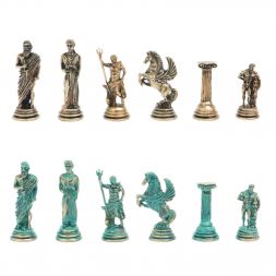 Шахматы "Подвиги Геракла" фигуры бронза / патина 28х28 см из мрамора и лемезита