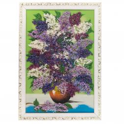 Картина из каменной крошки "Сирень на столе" 47х67 см багет зеленый фон
