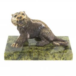 Статуэтка из бронзы &amp;quot;Рычащий тигр&amp;quot; на подставке из змеевика