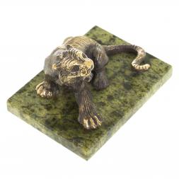 Статуэтка из бронзы &amp;quot;Рычащий тигр&amp;quot; на подставке из змеевика