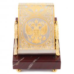 Настольная подставка для смартфона "Герб России" камень яшма Златоуст