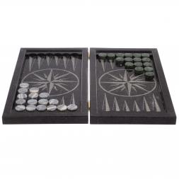 Нарды с гравировкой &amp;quot;Танк / Роза ветров&amp;quot; из гранита