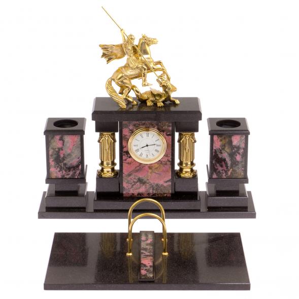 Настольный набор &amp;quot;Георгий Победоносец&amp;quot; камень родонит 126330