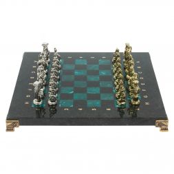 Шахматы "Царь Леонид" из змеевика 28х28 см