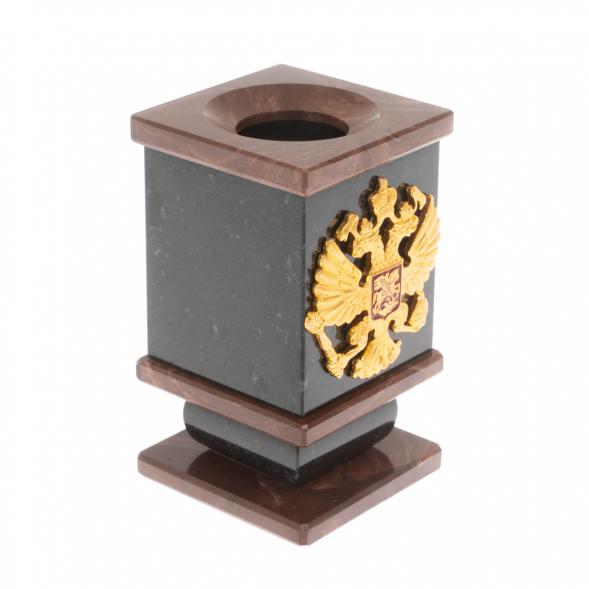 Стакан для ручек / карандашей &amp;quot;Герб РФ&amp;quot; из лемезита 129877