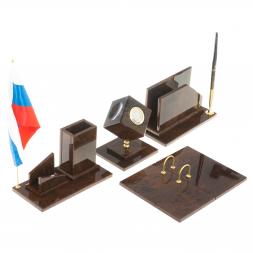 Настольный набор "Оптимал" камень обсидиан коричневый