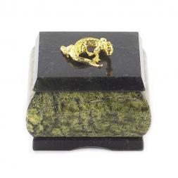 Шкатулка с ящерицей камень змеевик 7х6х6 см