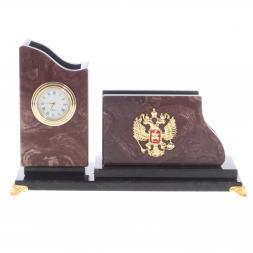 Настольная визитница с карандашницей "Герб" камень лемезит