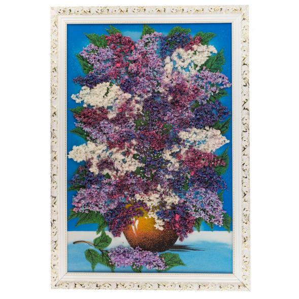 Картина из каменной крошки &amp;quot;Сирень в вазе&amp;quot; 47х67 см багет синий фон 121089