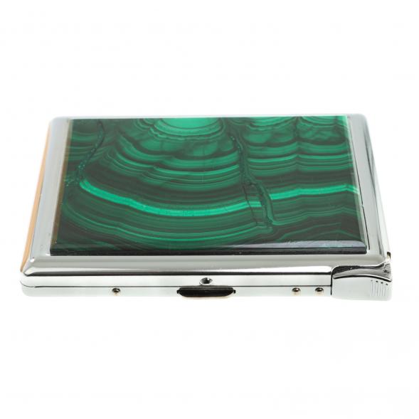 Портсигар на 10 сигарет с зажигалкой камень малахит 123423