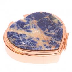 Таблетница "Сердце" на 3 отделения камень содалит цвет красное золото