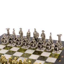 Шахматы "Царь Леонид" доска 28х28 см змеевик мрамор