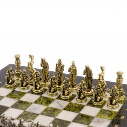 Шахматы "Царь Леонид" доска 28х28 см змеевик мрамор