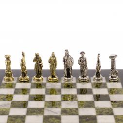 Шахматы "Царь Леонид" доска 28х28 см змеевик мрамор