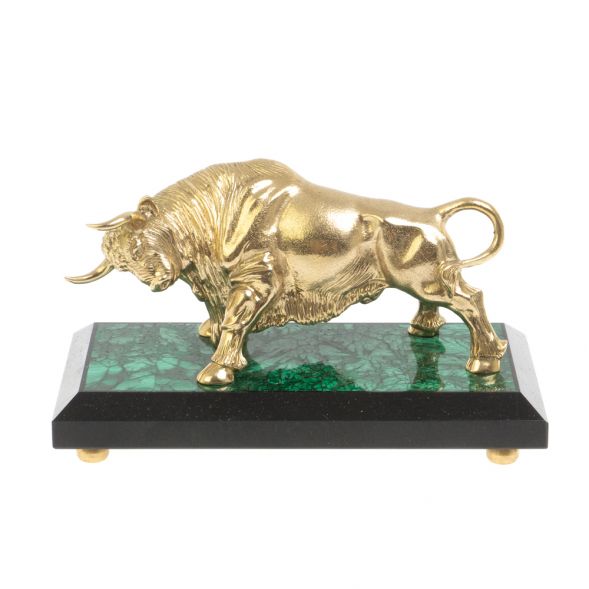 Бронзовая статуэтка &amp;quot;Бык&amp;quot; на подставке из малахита цвет золото 127657