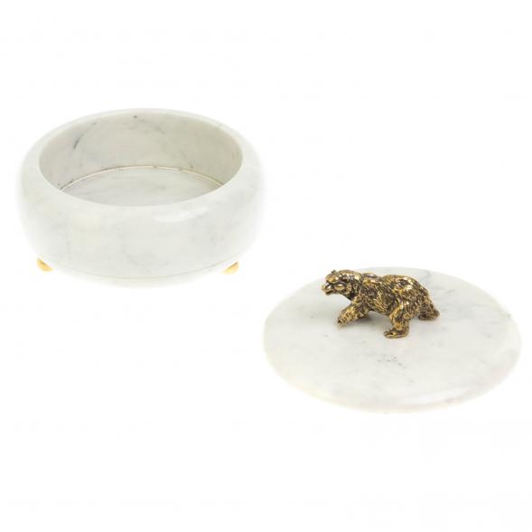 Шкатулка круглая &amp;quot;Медведь&amp;quot; из белого мрамора 15х15х11 см 127893