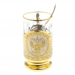 Позолоченный подстаканник "Герб РФ" в подарочной упаковке Златоуст