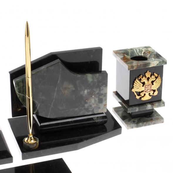 Настольный набор с гербом и флагом России из офиокальцита 129997
