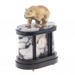 Часы из мрамора с бронзой "Бурый медведь"