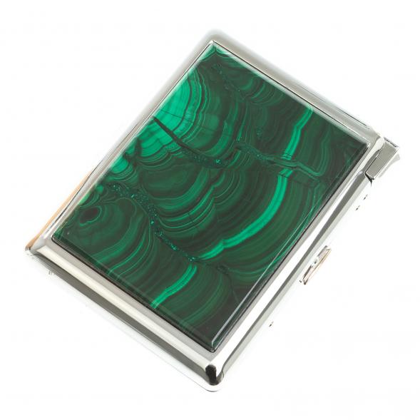 Портсигар на 20 сигарет с зажигалкой камень малахит 123424