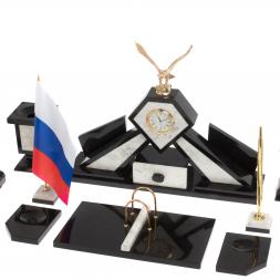 Настольный набор &amp;quot;Орел&amp;quot; из мрамора с бюваром и лотком А4