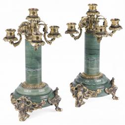 Бронзовые 5-ти рожковые канделябры на камне пара