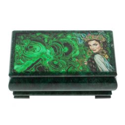 Шкатулка &amp;quot;Хозяйка медной горы. Малахит&amp;quot; из змеевика 16х8х7,5 см