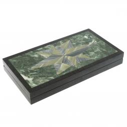 Каменные нарды &amp;quot;Роза ветров&amp;quot; серый мрамор и офиокальцит