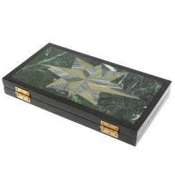 Каменные нарды &amp;quot;Роза ветров&amp;quot; серый мрамор и офиокальцит