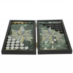 Каменные нарды &amp;quot;Роза ветров&amp;quot; серый мрамор и офиокальцит