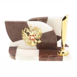 Визитница &amp;quot;Шахматная&amp;quot; с подставкой под ручку камень мрамор, лемезит