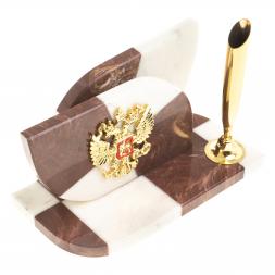 Визитница &amp;quot;Шахматная&amp;quot; с подставкой под ручку камень мрамор, лемезит