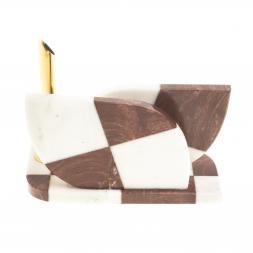 Визитница &amp;quot;Шахматная&amp;quot; с подставкой под ручку камень мрамор, лемезит