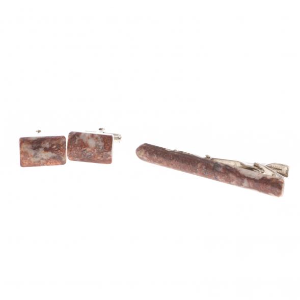 Набор запонки прямоугольные и зажим для галстука камень авантюрин 124461