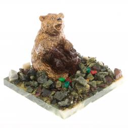 Сувенир "Медведь, играющий на пне" змеевик
