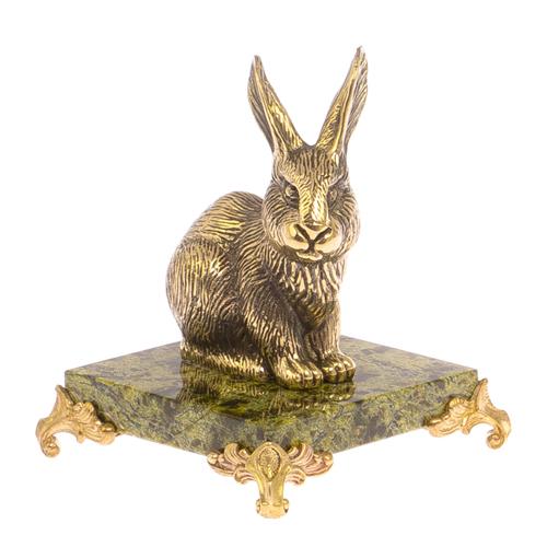 Статуэтка из бронзы &amp;quot;Кролик&amp;quot; на подставке из змеевика 125268