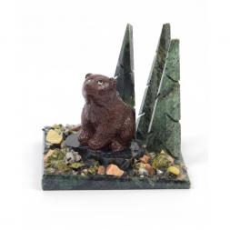 Сувенир &amp;quot;Мишка сидящий в бору&amp;quot; змеевик