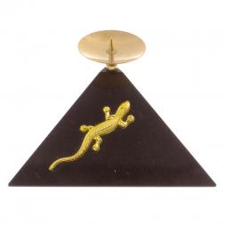 Подсвечник треугольный &amp;quot;Ящерица на горке&amp;quot; прямая из черного змеевика
